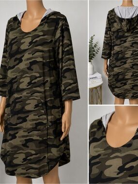 Derek Heart Camo Hooded Dress with Kangaroo Pocket Size 2X